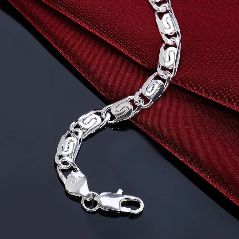 Stunning Flat Byzantine Bracelet 8.00" Long 6mm Wide Stamped 925 Sterling Silver - Picture 2 of 4